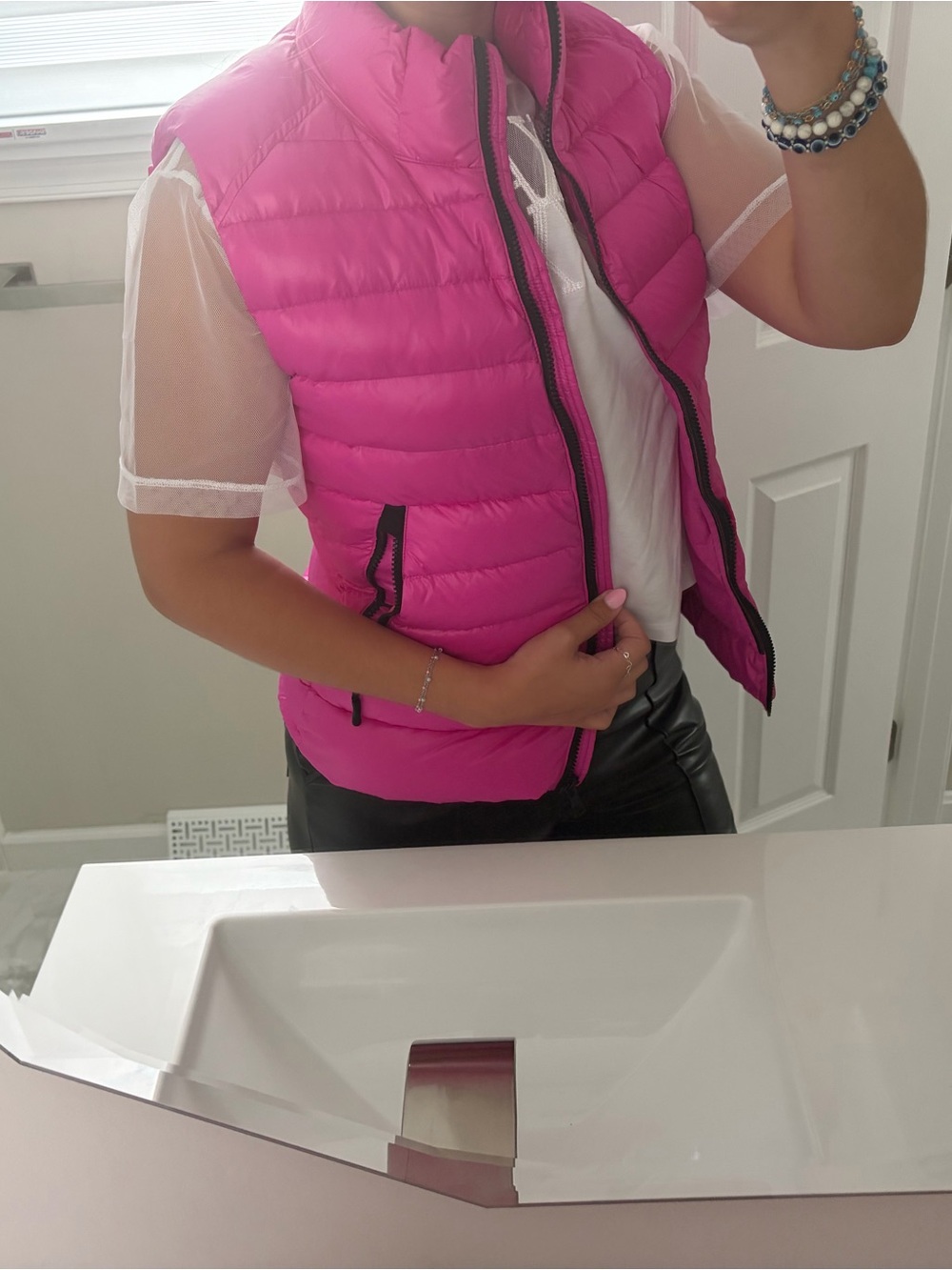 SAM. Hot Pink Quilted Down-Style Vest with Black Trim - Picture 4 of 5
